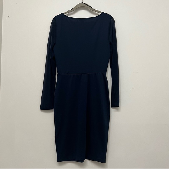 H&M Womens Blue Faux-wrap front sheer sleeve shift dress - Picture 3 of 10